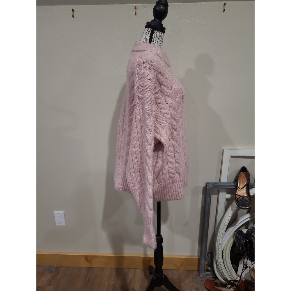 A New Day Mauve Chunky Cable Knit Crewneck Sweater Women SZ XL drop shoulder - Picture 3 of 11